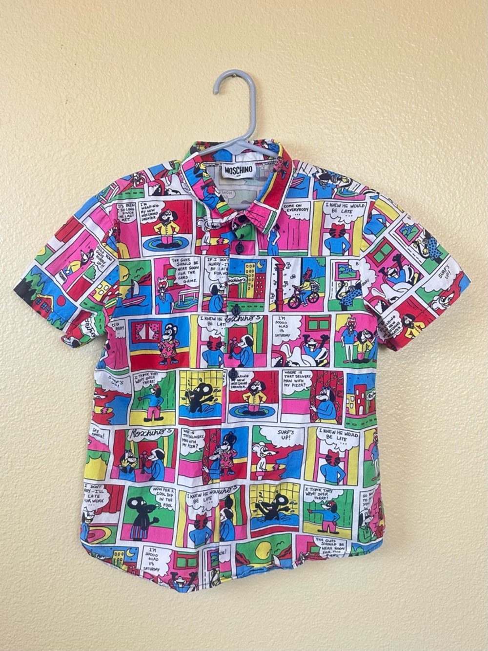 Moschino Kid Comic Print Short Sleeve Shirt Button Up FLAW Colorful Character 8